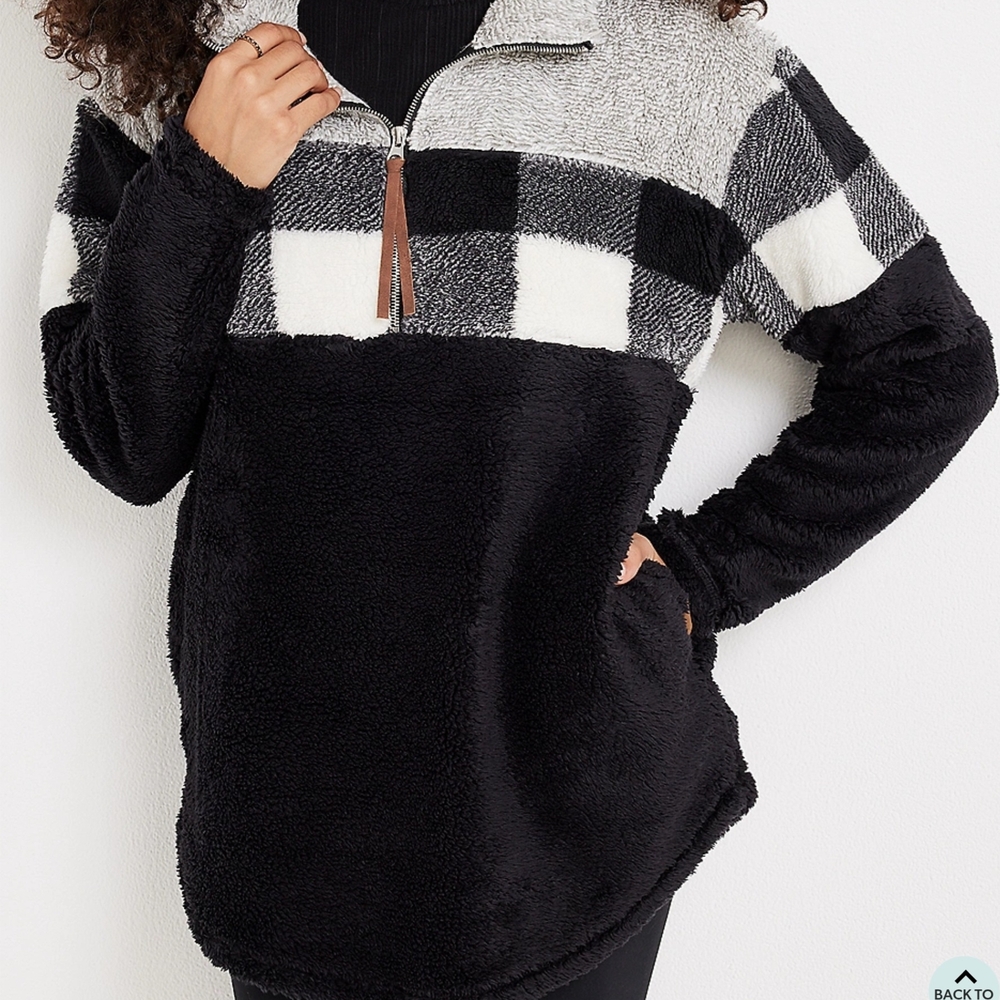 Maurices 3X Plus Size Lodge Sherpa Plaid Fleece Sweatshirt